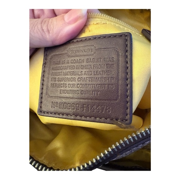 COACH Heritage Signature Stripe Zip Top Brown Shoulder Satchel Handbag F14478 - Picture 9 of 10